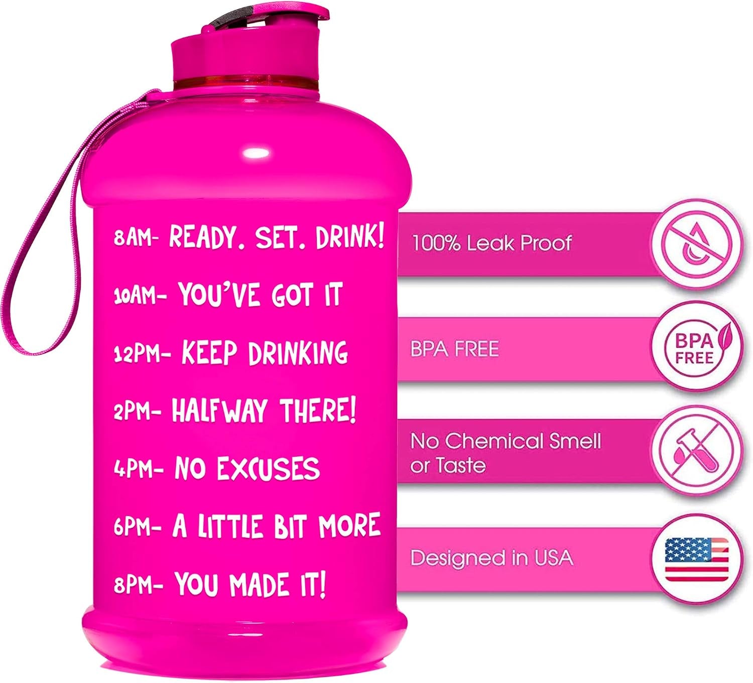 Half-Gallon Motivational Water Bottle with Time Markers