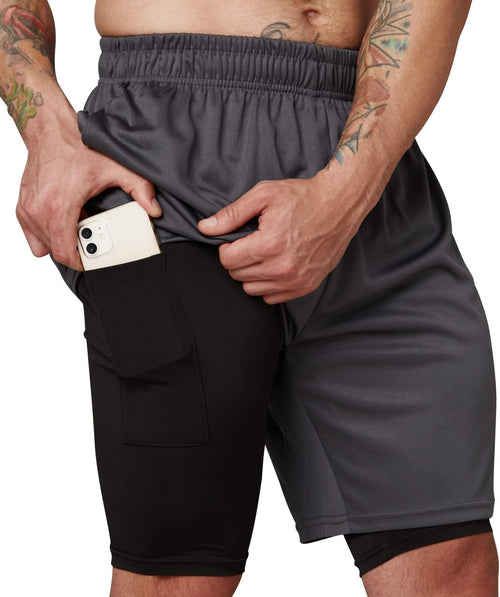 3 Pack Men Workout Shorts 2 in 1 Compression Liner Short