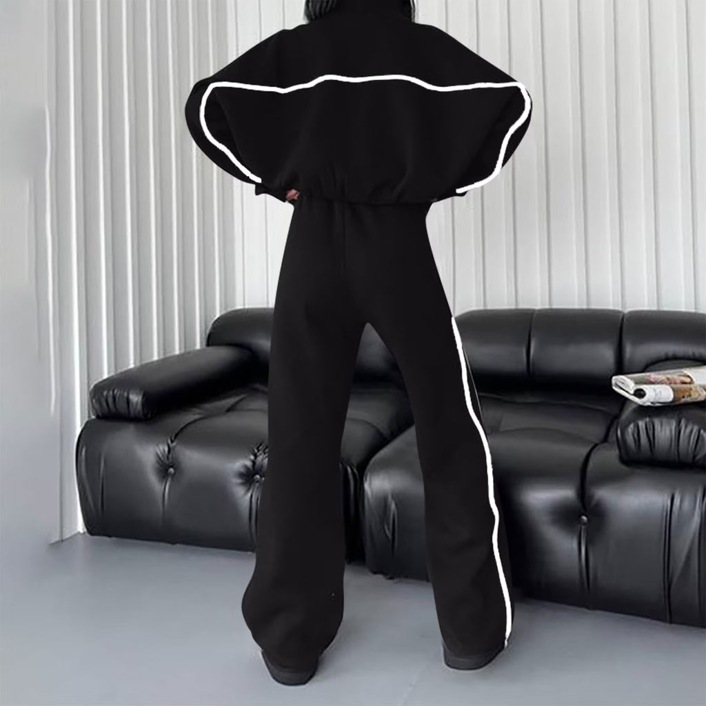 Cotton Tracksuits Womens 2-Piece Full-Zip Sweatshirt & Wide-Leg Jogger Set