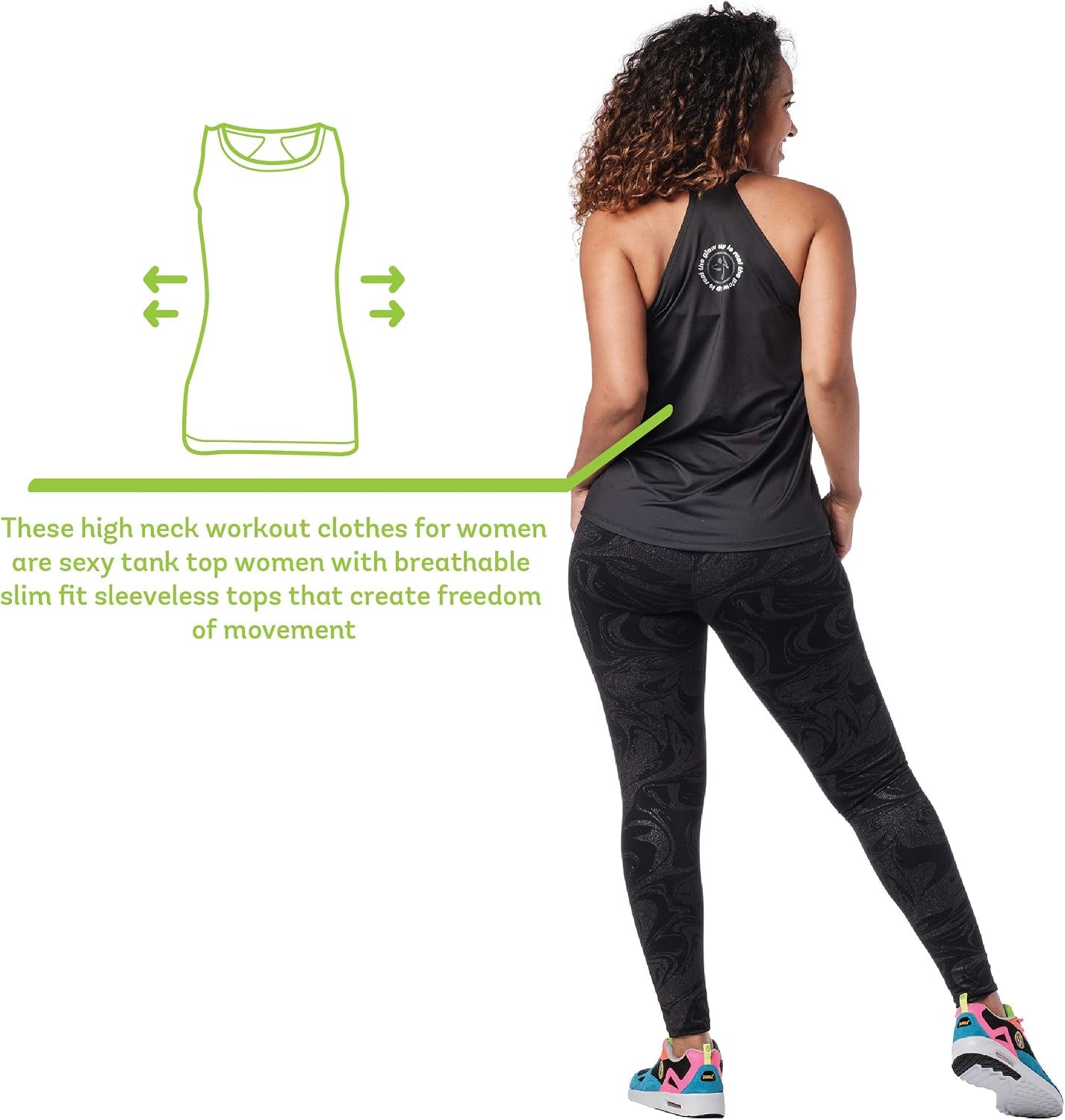 Workout High Neck Tank Top Activewear Graphic Dance Fitness Top for Women