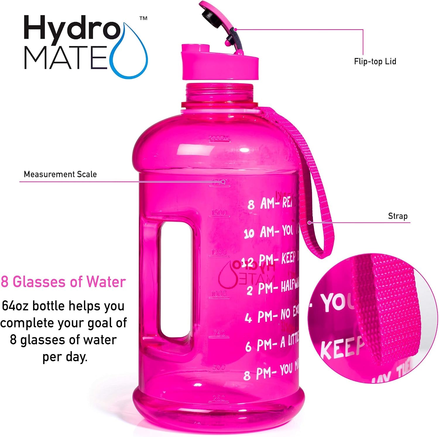 Half-Gallon Motivational Water Bottle with Time Markers