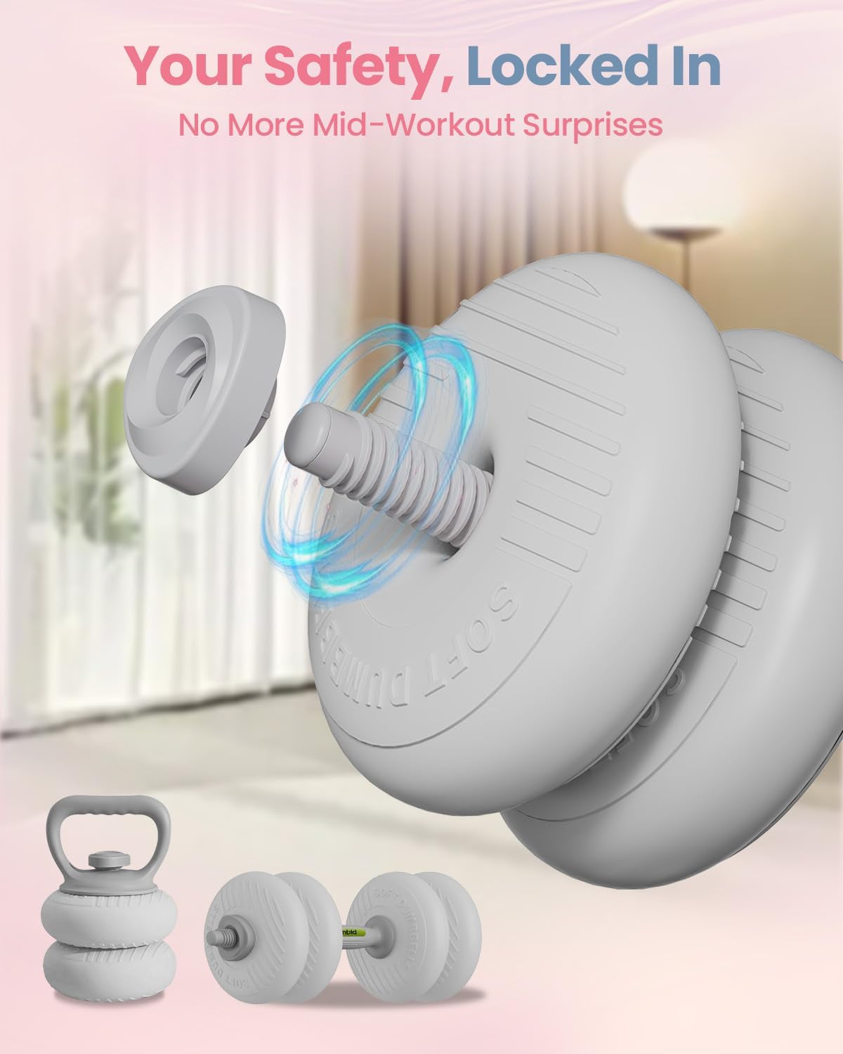 4-In-1 Adjustable Dumbbell, Barbell & Kettlebell Set