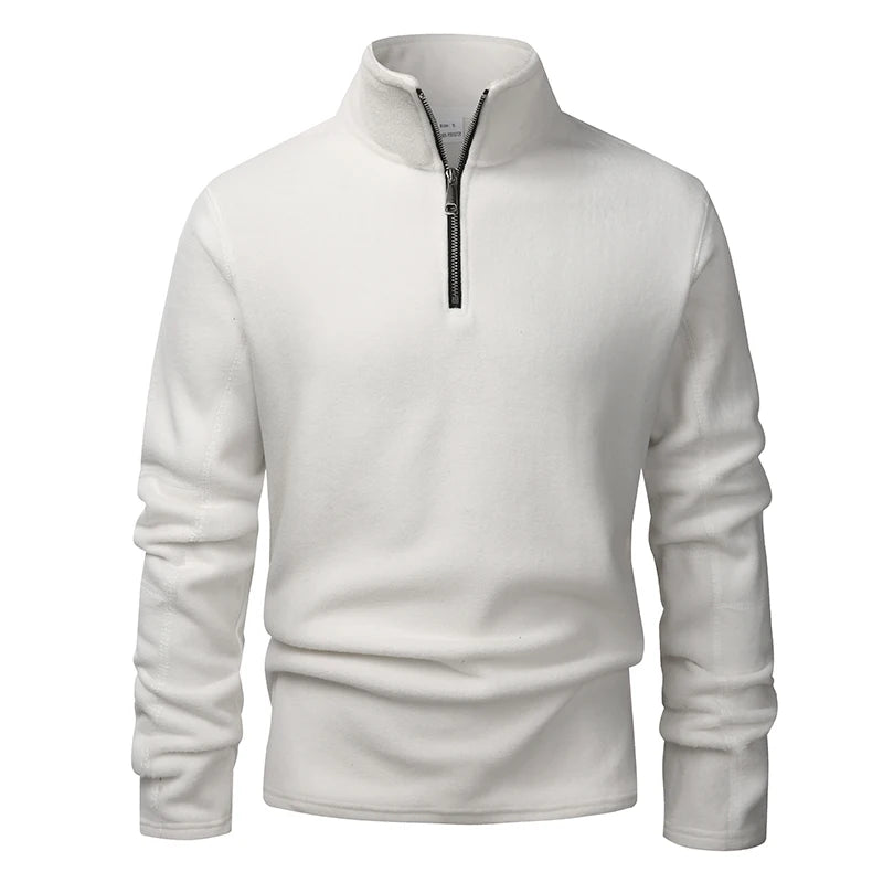 Men's Thick Warm Fleece Pullover Hoodie, Zip Neck