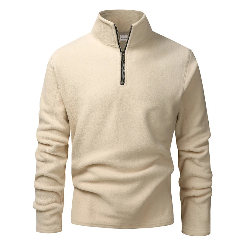 Men's Thick Warm Fleece Pullover Hoodie, Zip Neck