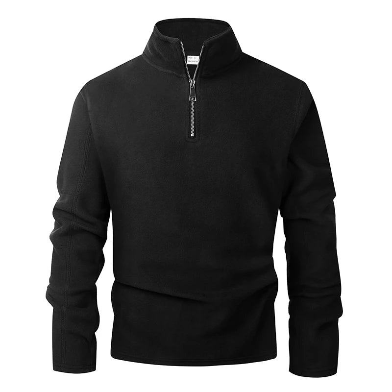 Men's Thick Warm Fleece Pullover Hoodie, Zip Neck