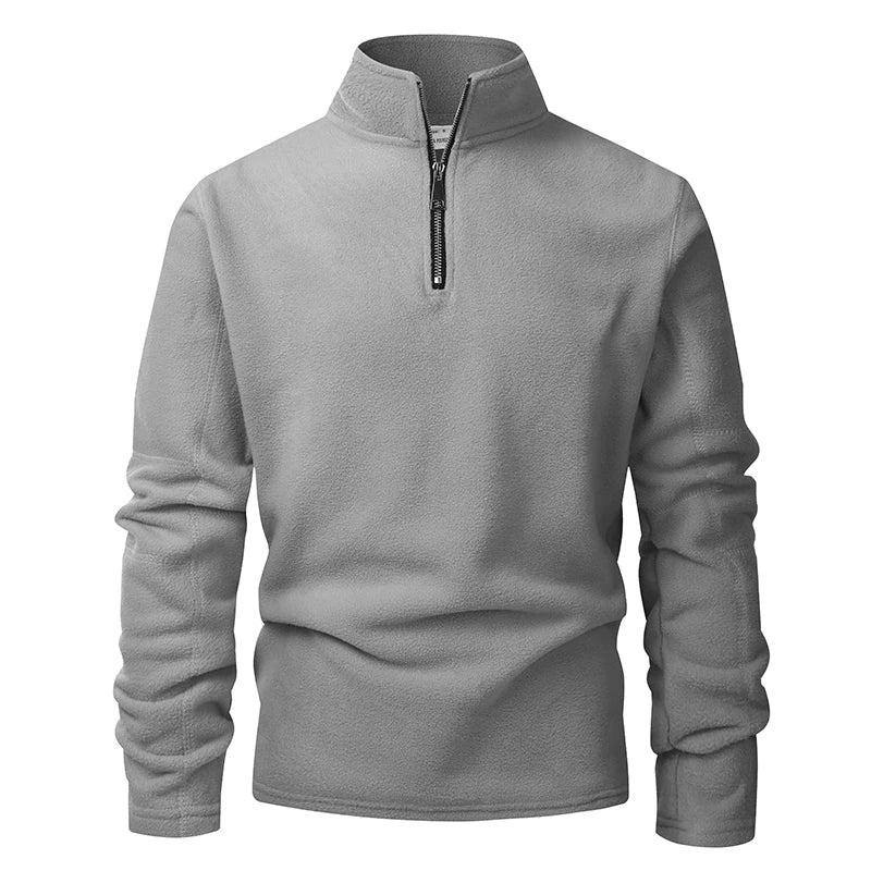 Men's Thick Warm Fleece Pullover Hoodie, Zip Neck