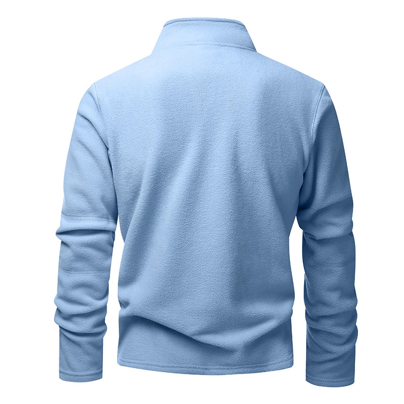 Men's Thick Warm Fleece Pullover Hoodie, Zip Neck
