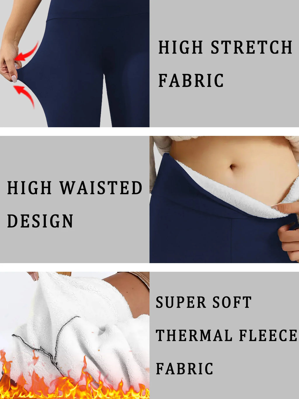 High Waisted Thermal Leggings for Women Fleece Lined - Thick Soft Fabric Tummy Control Winter Workout Running Yoga Warm Pants