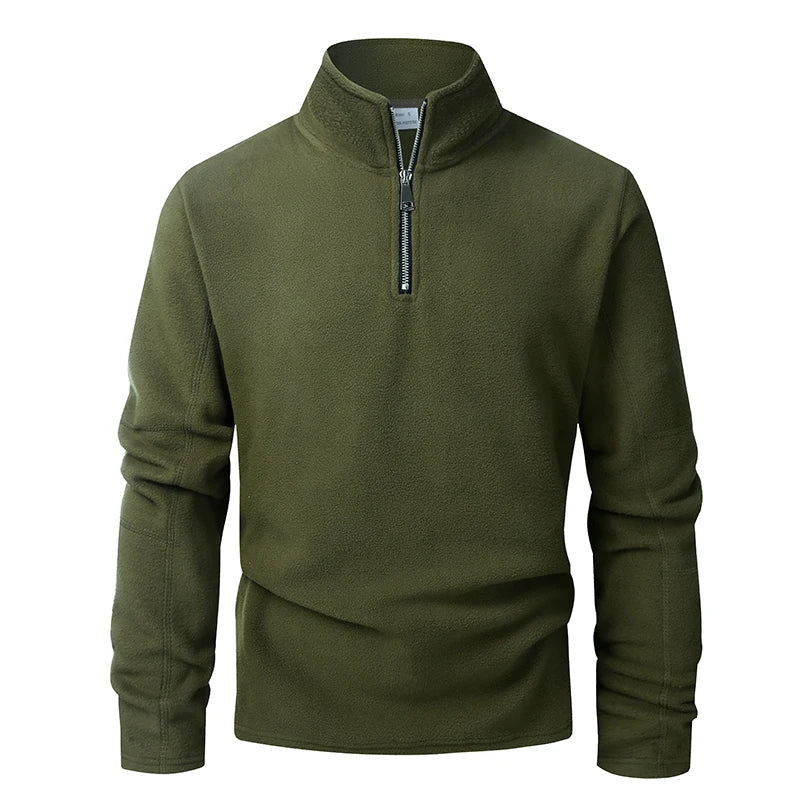 Men's Thick Warm Fleece Pullover Hoodie, Zip Neck