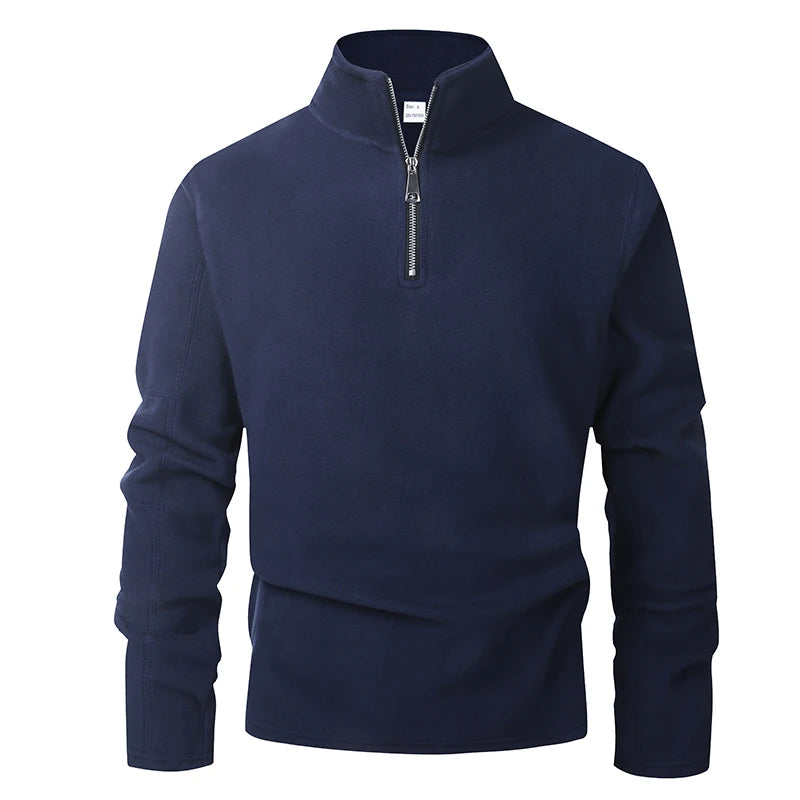 Men's Thick Warm Fleece Pullover Hoodie, Zip Neck