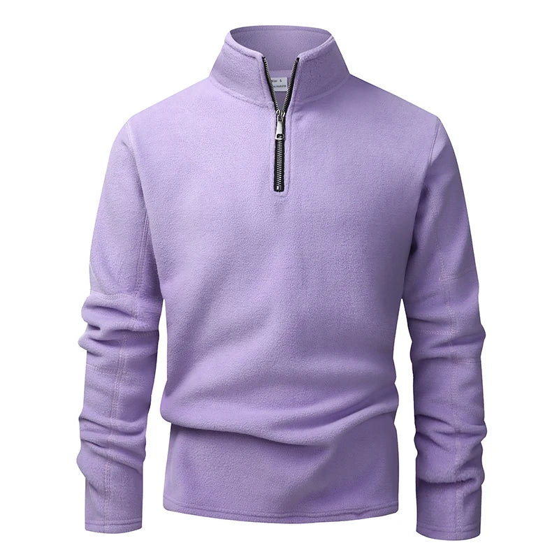 Men's Thick Warm Fleece Pullover Hoodie, Zip Neck