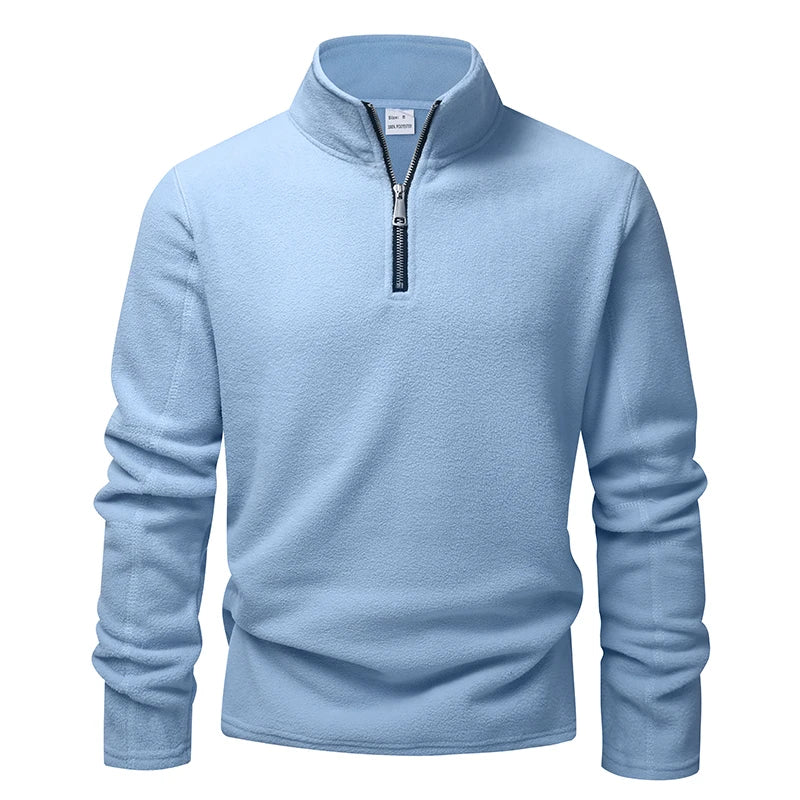 Men's Thick Warm Fleece Pullover Hoodie, Zip Neck