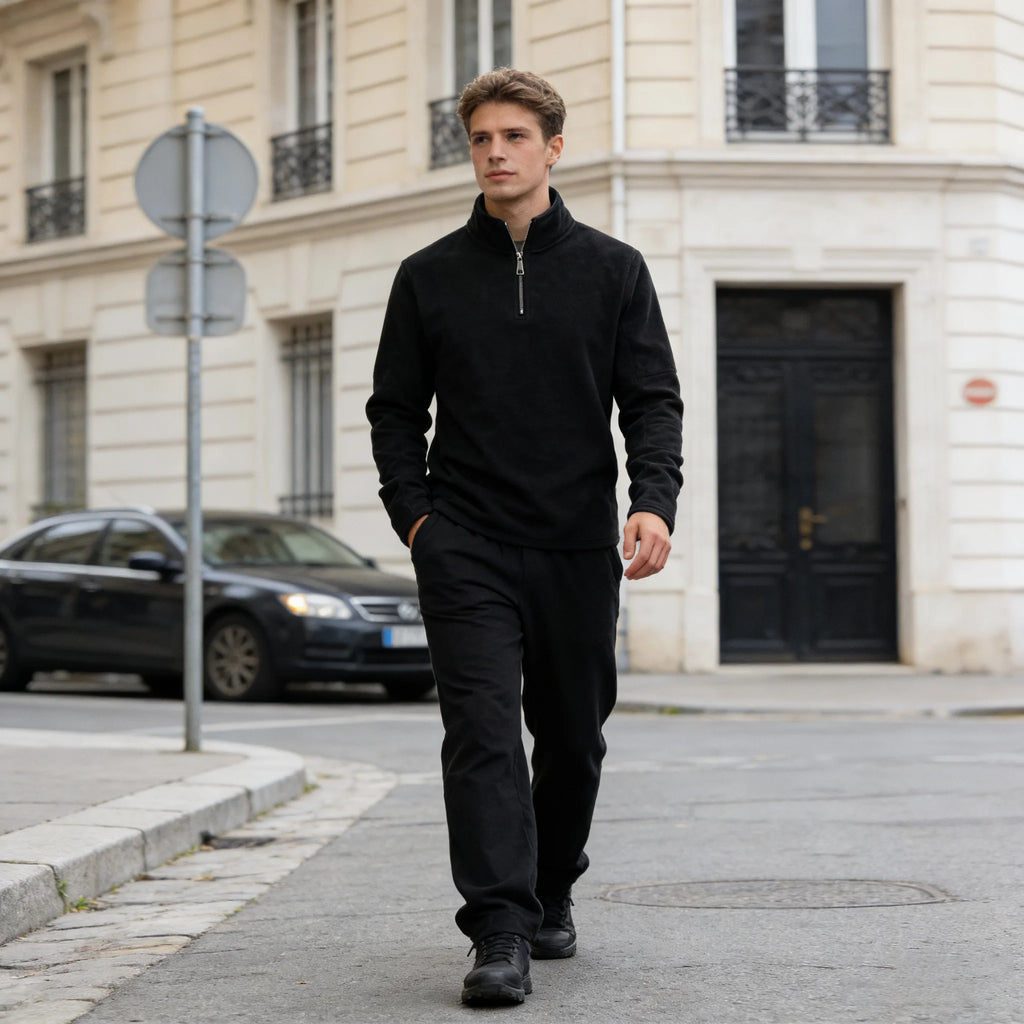 Men's Thick Warm Fleece Pullover Hoodie, Zip Neck