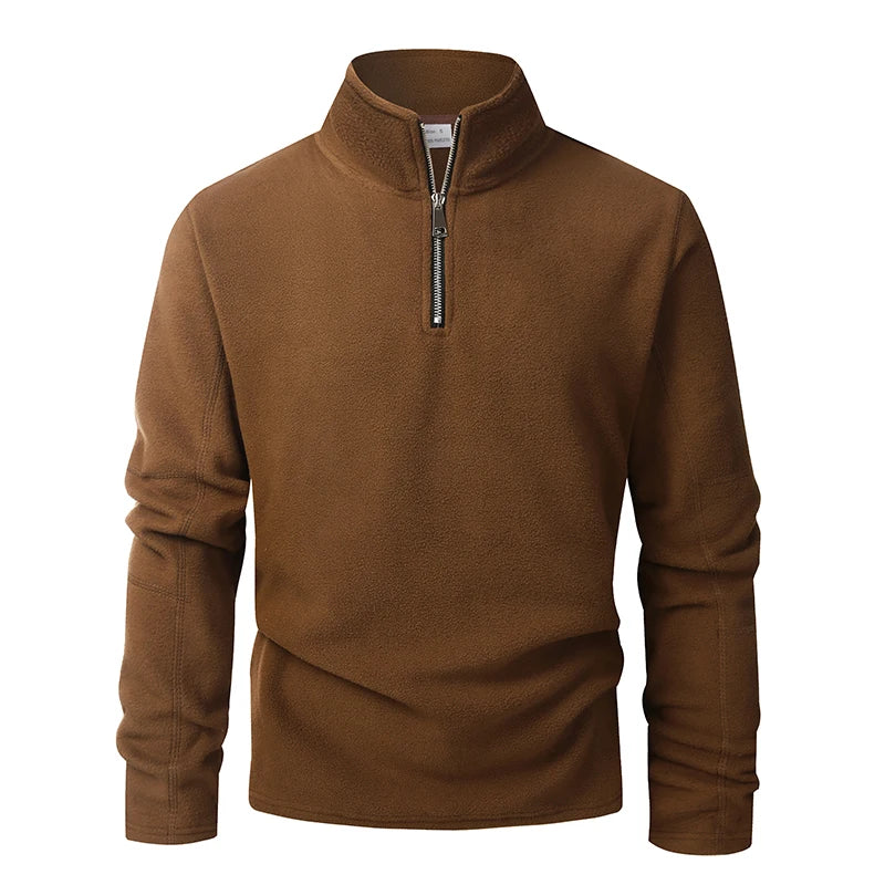 Men's Thick Warm Fleece Pullover Hoodie, Zip Neck