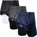 3 Pack Men Workout Shorts 2 in 1 Compression Liner Short