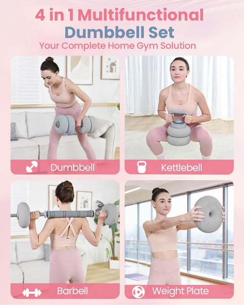 4-In-1 Adjustable Dumbbell, Barbell & Kettlebell Set