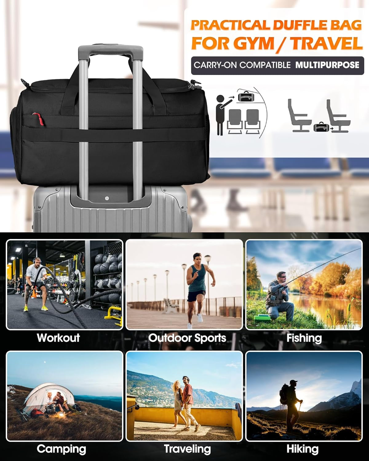 45L Gym Duffel Bag with Shoe & Laptop Compartment