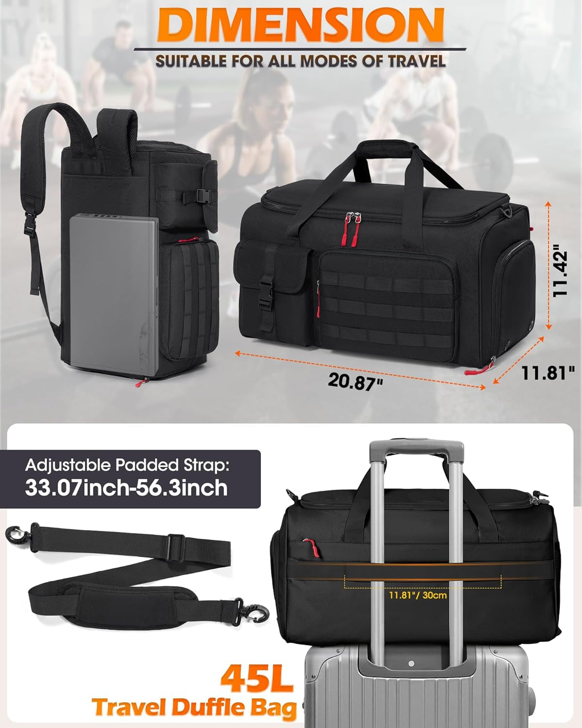 45L Gym Duffel Bag with Shoe & Laptop Compartment