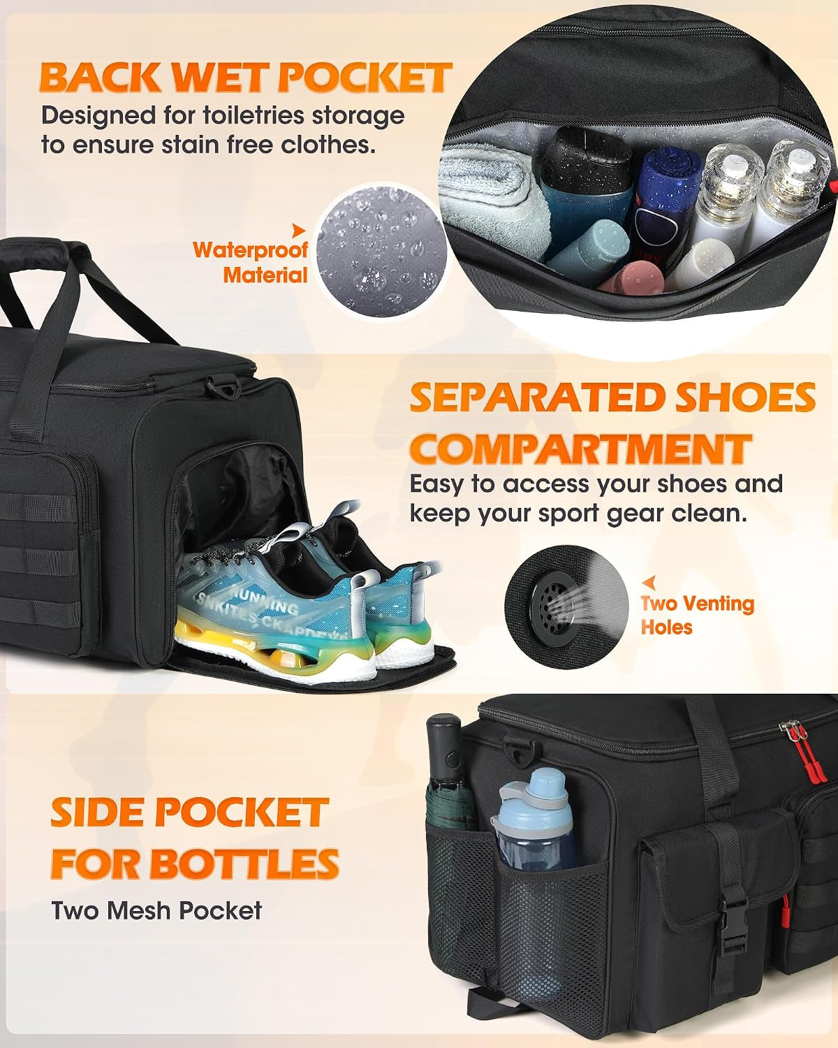 45L Gym Duffel Bag with Shoe & Laptop Compartment